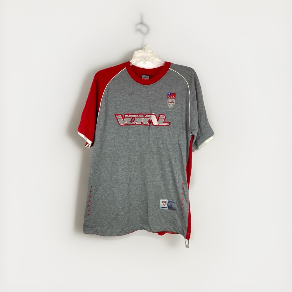 Vokal‎ Vintage Y2K Colorblock Jersey T-Shirt Grey Red USA Patch Mens Large
